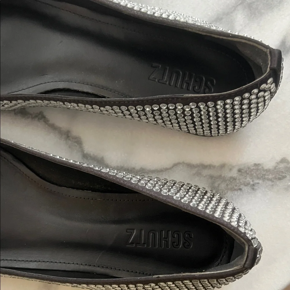 SCHUTZ Jaycie Studded Crystal Ballet Flats Black 7.5 - Picture 2 of 4